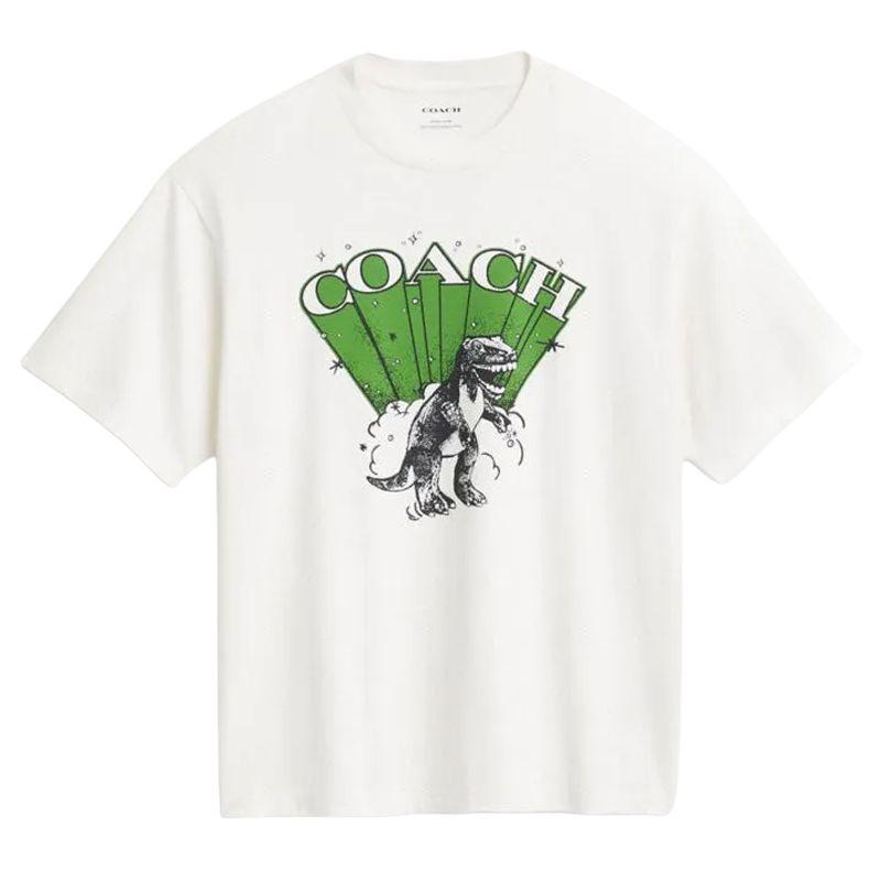 Coach FW24 Round Neck Dinosaur Pattern Short Sleeve T-Shirt Men T-Shirts Ivory CW701-NFY