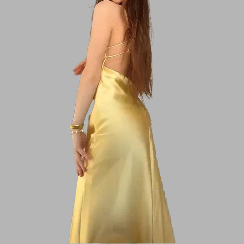 Mode Neu Sexy Temperamentvoll und Elegant Schlank Einfarbig Rucksackreisen Langes Trägerkleid