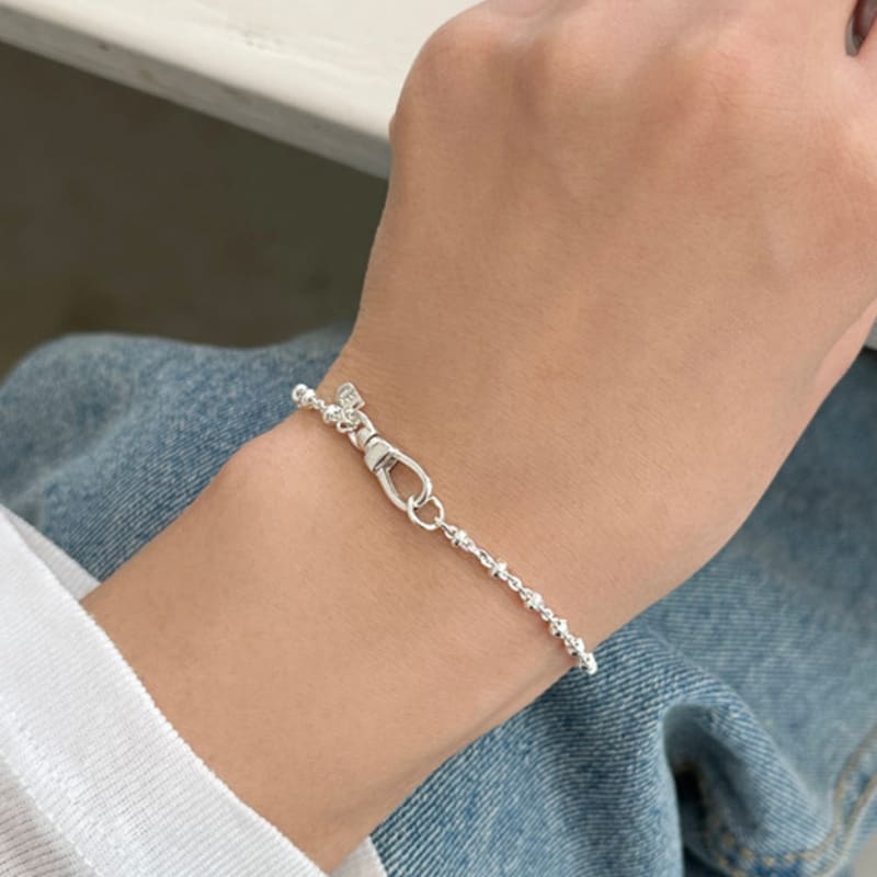 Warmrecord Silver 925 Bagel Ball Chain Bracelet_B014