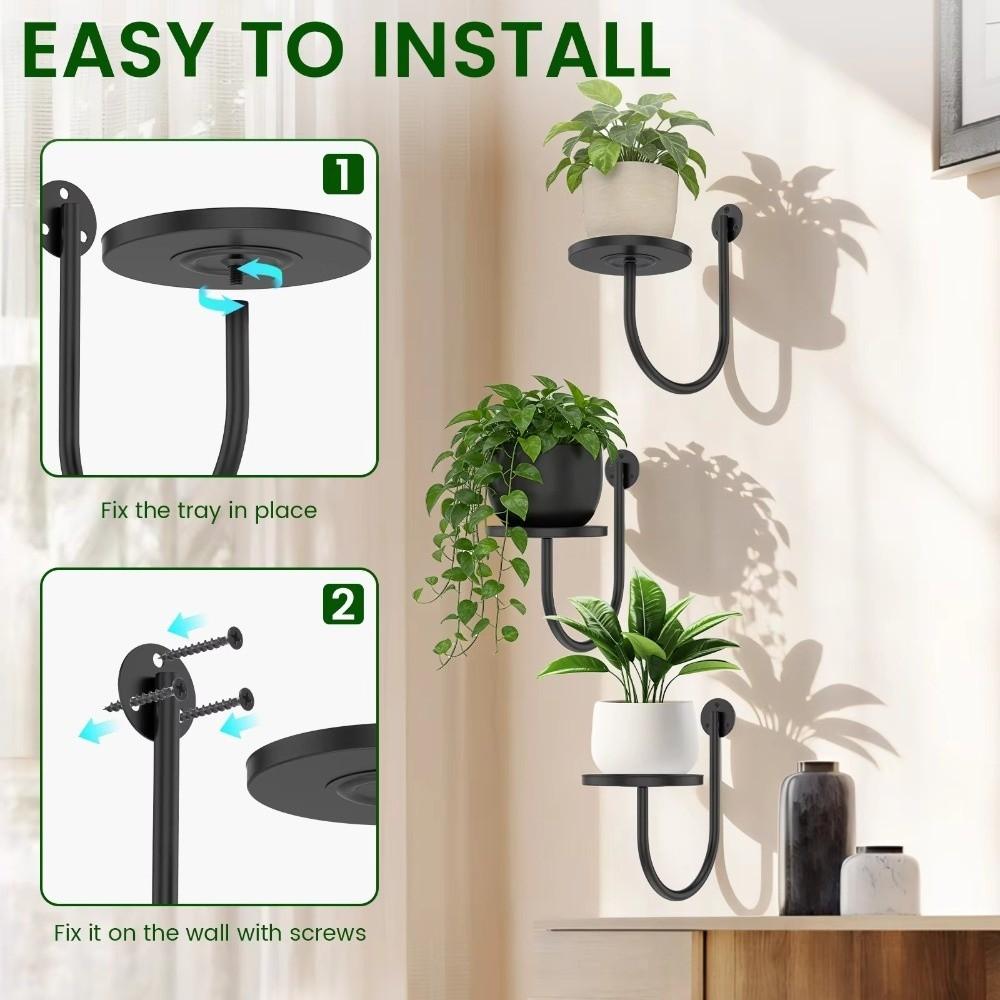 Sturdy Iron Wall Mounted Plant Holder Space Saving Metal Flower Shelf Home Decoration