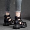 Fashion Hot Quality 6CM Retro Thick Heel Sandals for Women Genuine Leather Summer High Heel Closed Toe Sandals Buckle ZIP Platform Shoes