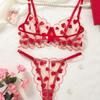 Red Heart Embroidered Mesh Lingerie Set - Sexy Push-up Bra with Anti-sag Support, Desire Style 203