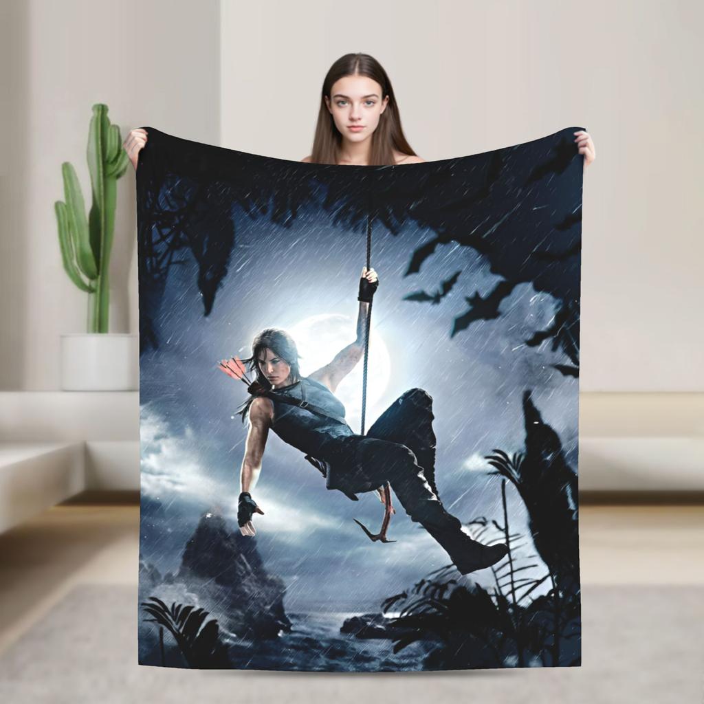 Tomb-Raider Lara Croft Blanket Cover Fleece Survival Video Game Warm Throw Blanket for Sofa Couch Quilt Multi-function