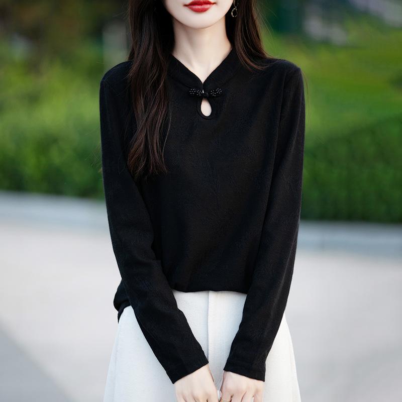 Women's Autumn Winter New Chinese Style Sweater Loose Long Sleeve Button Decor Casual Knitted Base Layer Top