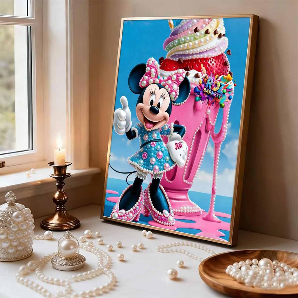 Disney Pearl Painting Minnie Giant Ice Cream Sundae Creative Art 5D Pearl Embroidery Cross Stitch Kit Handmade DIY Home and Room Decor Gift