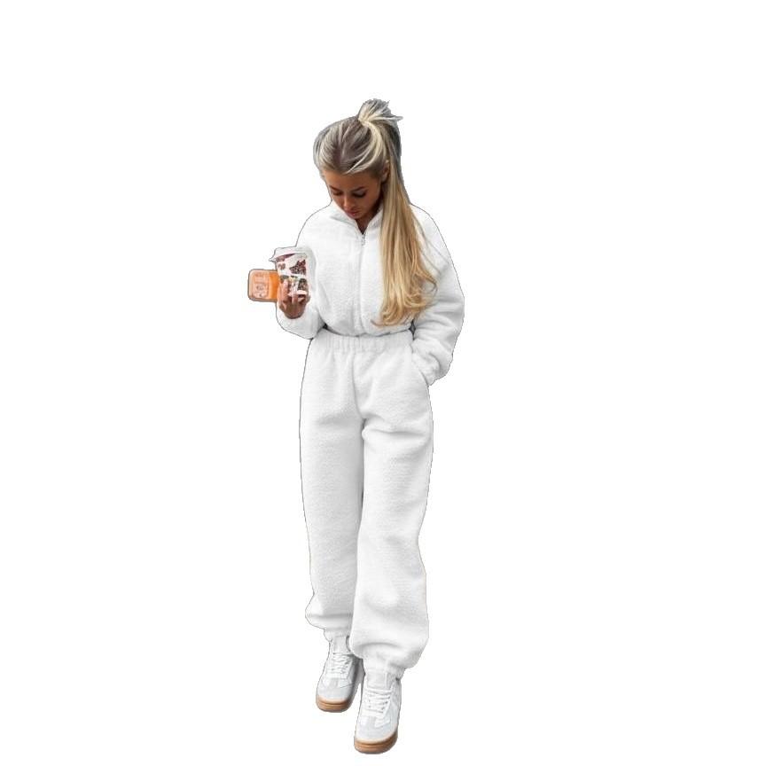 Europe, America, autumn and winter new home suit solid color round neck pullover long sleeve two-piece set casual pajamas can be worn outside