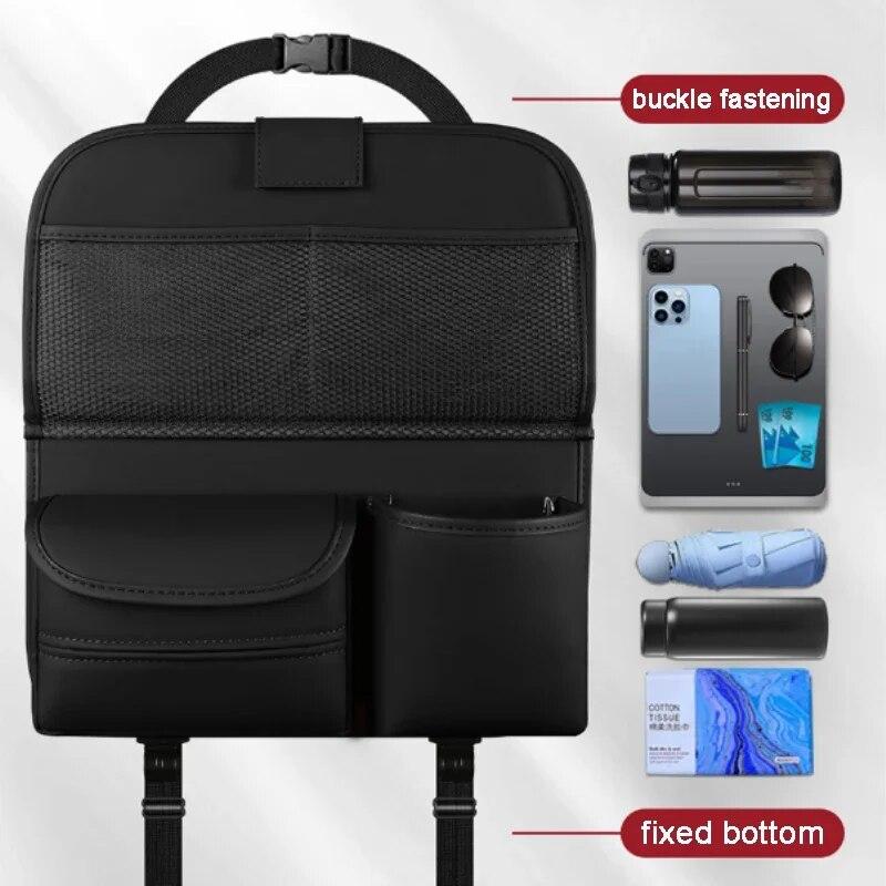 SEAMETAL All In One Car Seat Back Organizer with Snack Tray Large Load-Bearing PU Leather Hanging Auto Storage Bag Tissue Holder
