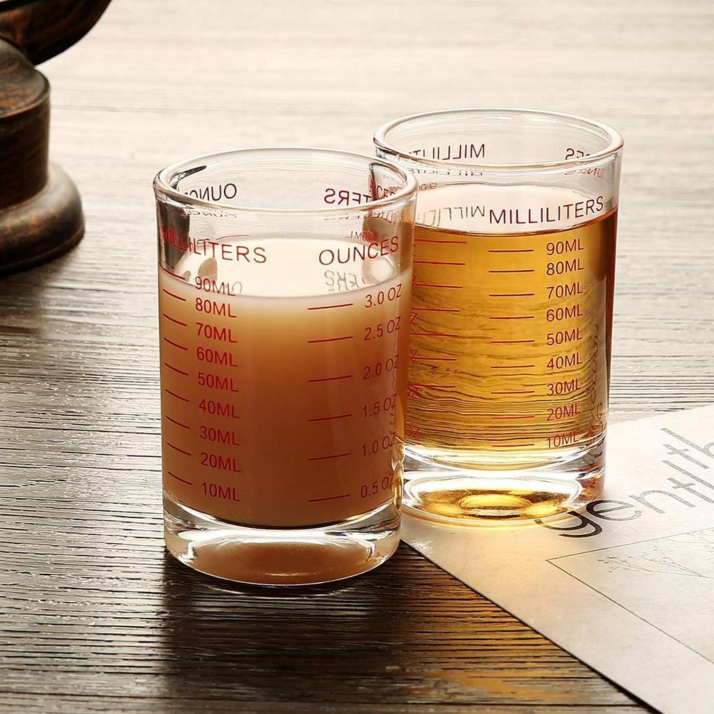 Measuring Cup Espresso Shot Glass with Measurement Markings, Thickened, Heat-Resistant Glass, Suitable for Espresso Machines (90ml, Red, 1pc)