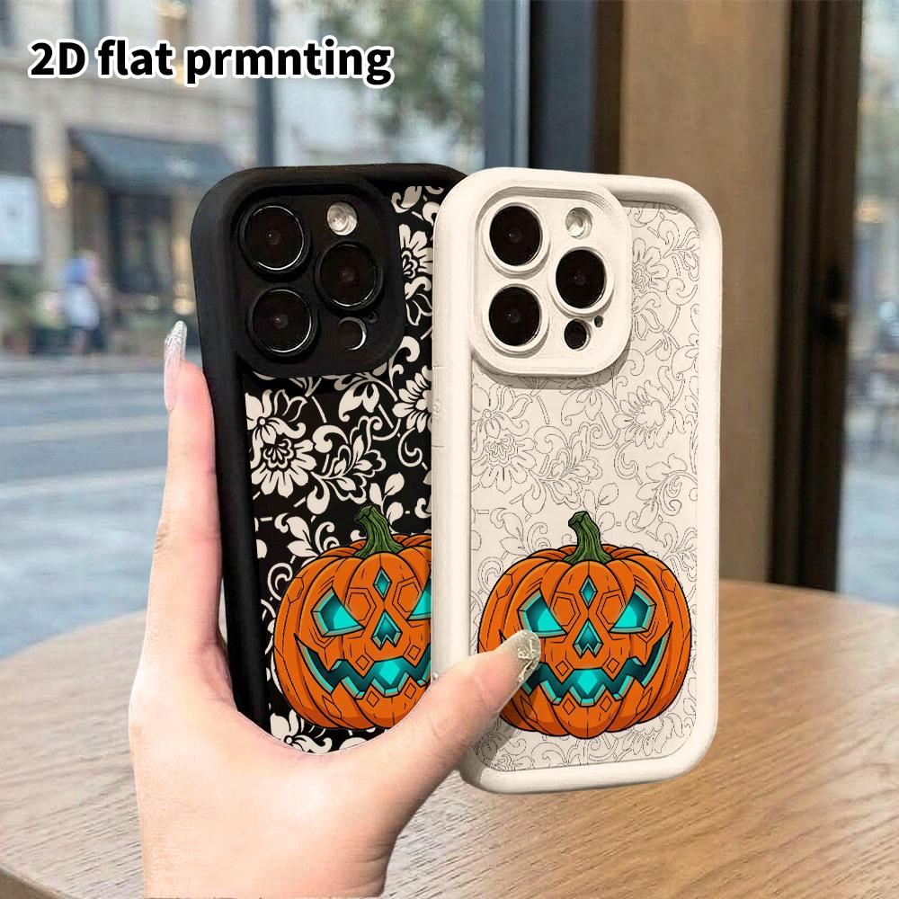Phone Case: 2D Flat Design Suitable for iPhone 18 17 16 15 14 13 Pro Protective Case, Unisex, Pumpkin Lamp, Christmas and Halloween Gift