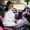 Juego de 37 Piezas para Interior de Coche para Mujer - Fundas de Asiento de Poliéster, Funda de Volante de PU, Almohadillas para Hombros, Tiras Decorativas, etc.