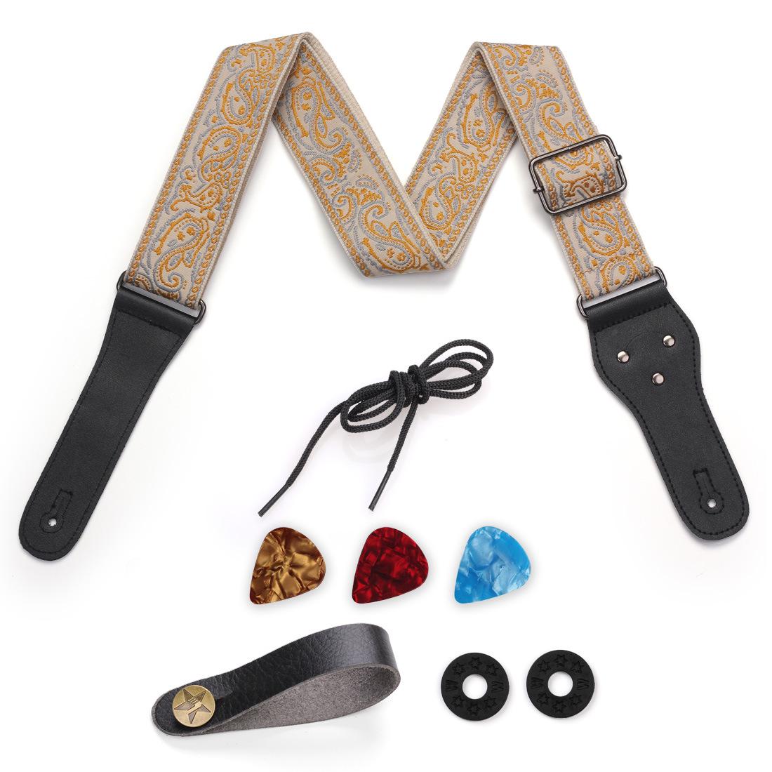 

Embroidered Folk Guitar Strap Set: Non-slip Acoustic/Bass/Electric Strap with Tie Strap & Tail Pin Set Edition