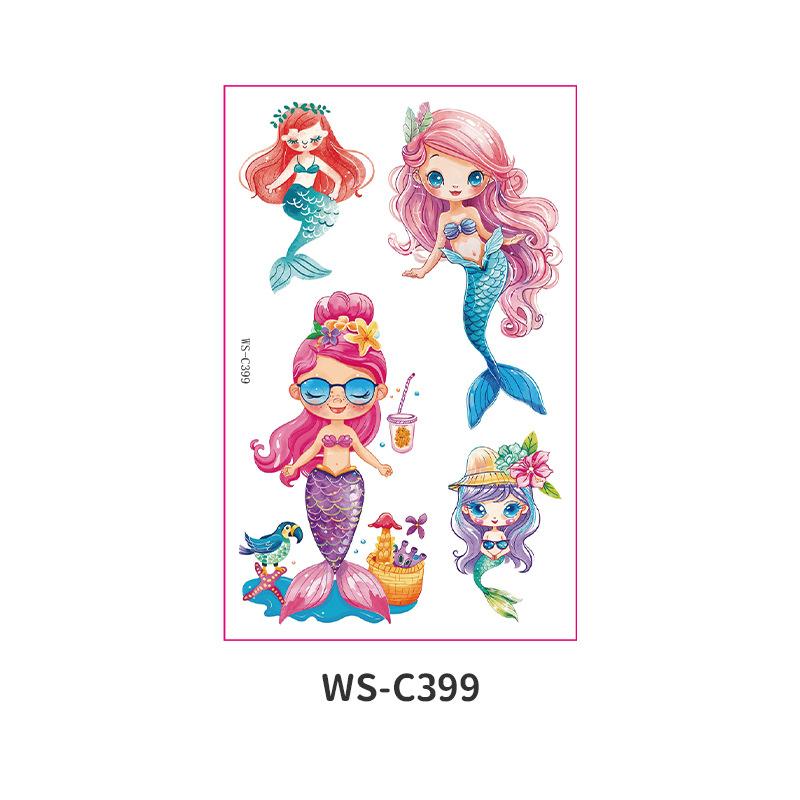 Children's Cartoon Mermaid Tattoo Sticker Pink Princess Waterproof Cute Fun Disposable Bonus Sticker