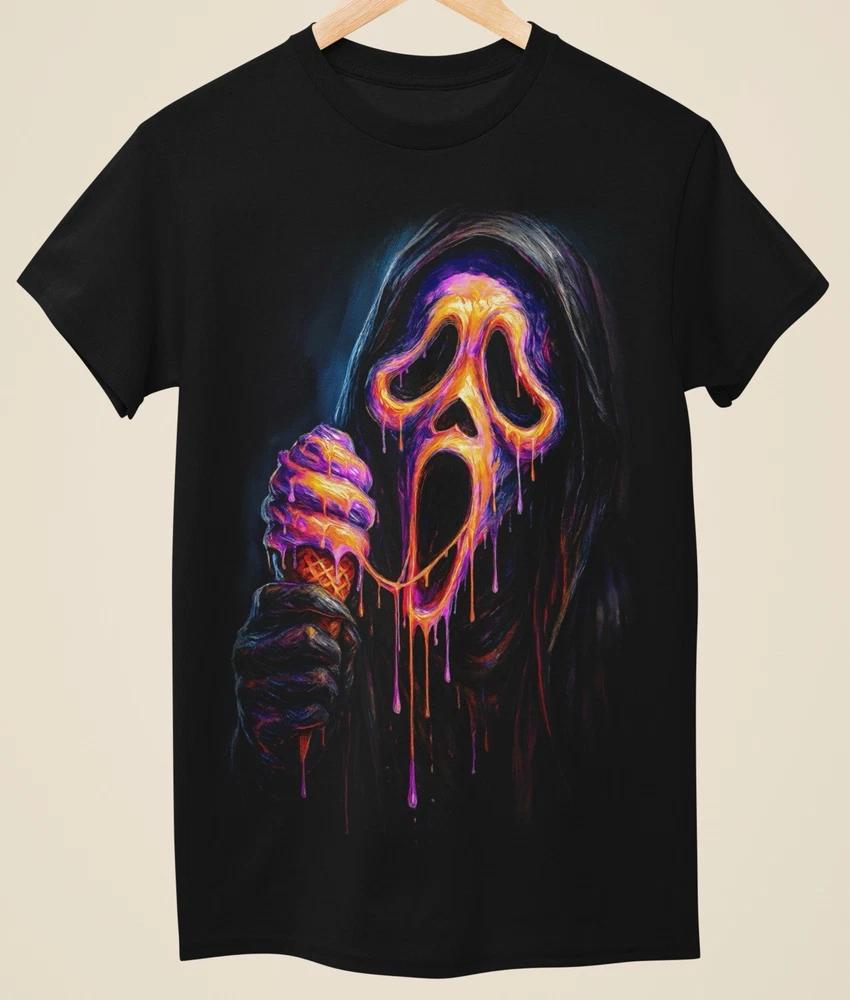 Evil Horror Scream Ghost Face Halloween Printed Unisex Black TShirt (H0014) S