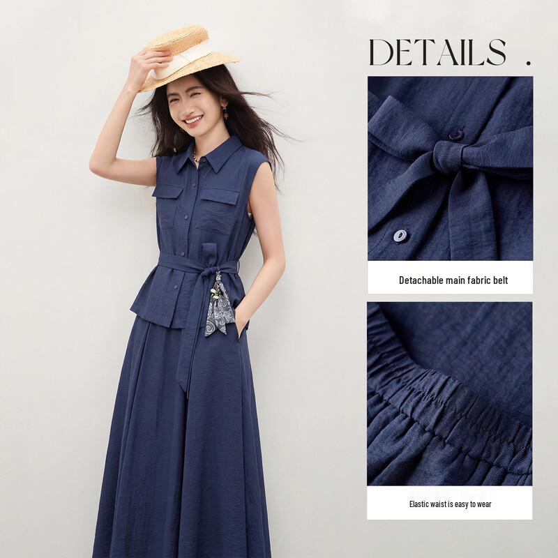 Shangdoupila Women's Linen Blend Sleeveless Shirt & A-line Skirt Set