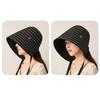 Ribbon Women Striped Fisherman Hat Wide Brim Bucket Hat Casual Sunscreen Visor Cap  Outdoor