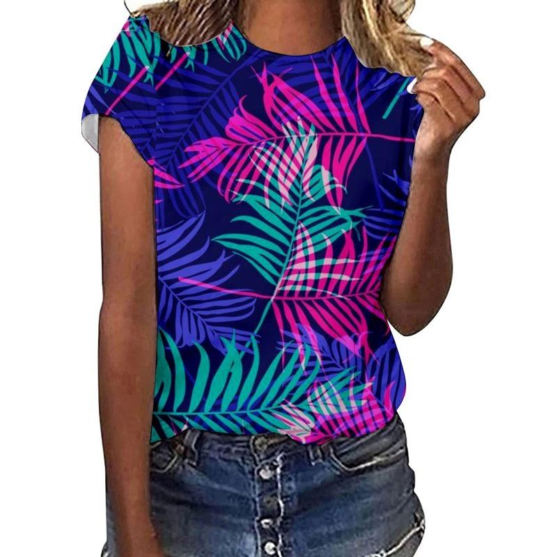 

Женская летняя повседневная футболка с круглым вырезом, пуловер, с короткими рукавами, с цифровой печатью, свободного кроя 6xl