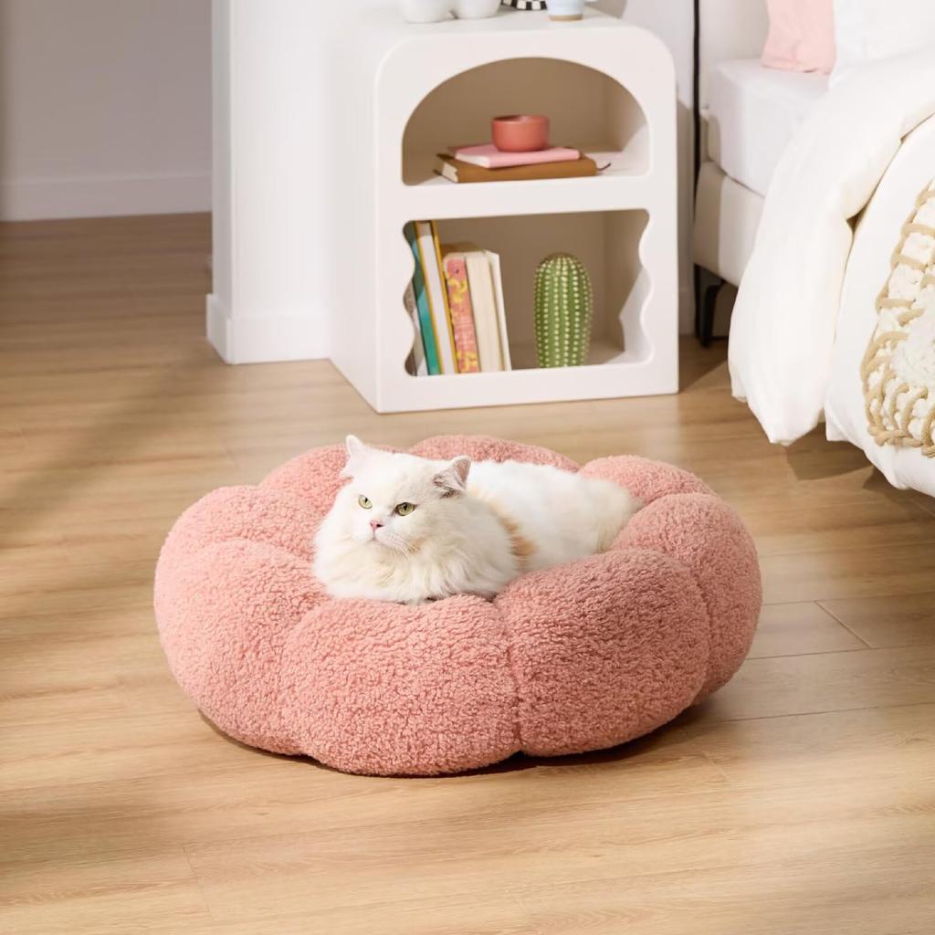 Lesure Washable Pet Bed for Dogs and Pet Fully Washable and Easy to Suitable for and Small Pink Cats, Fluffy, Non-Slip, Flower-Shaped Cushion, Clean,