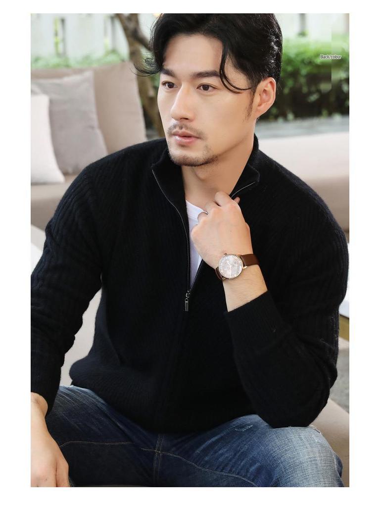 Men's Half-Zip Cashmere Wool Cardigan - Autumn/Winter Business Casual Sweater