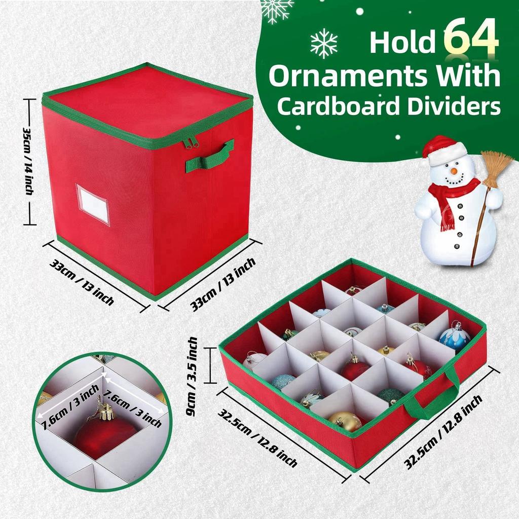 Christmas Ornament Storage Box with Adjustable Dividers 4 Removable Trays Xmas Decoration Storage Box Fits 64 Holiday Ornaments