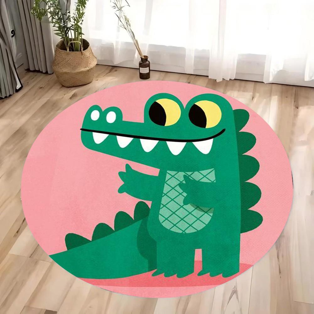 

Playful Dinosaur Themed Round Area Rug for Kids Playroom Decor Colorful Childrens Floor Mat Soft Living Room Nursery Carpet 40X40CM