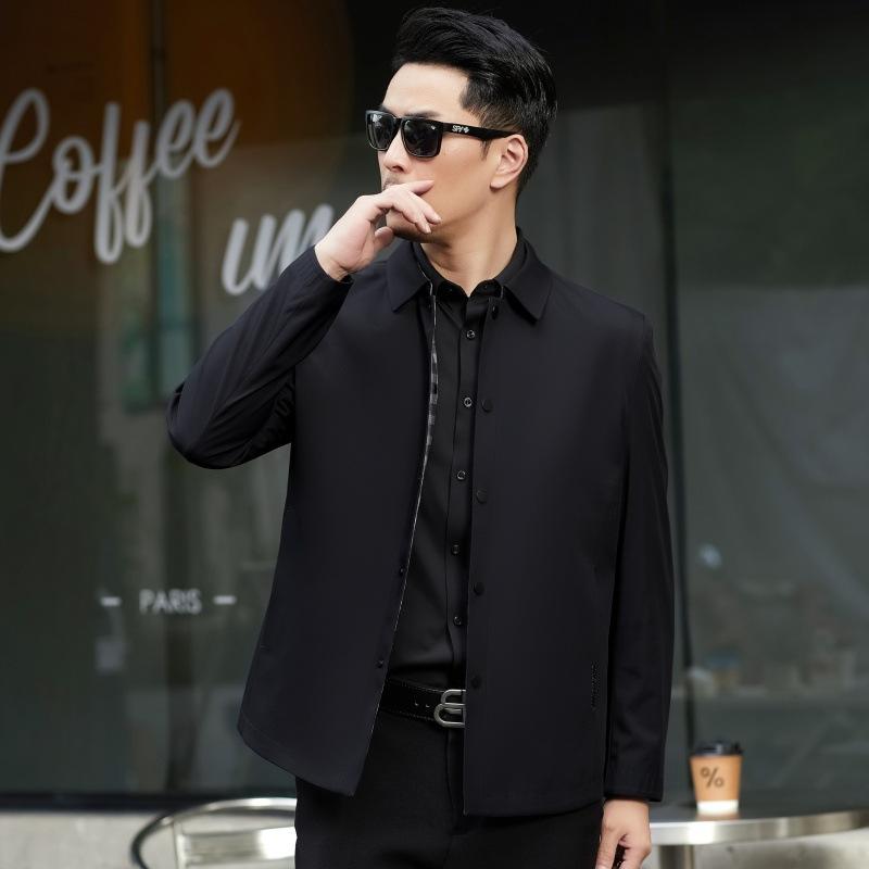 New Lapel Jacket Men's Spring and Autumn Thin Loose Men's Top Business Casual Middle-Aged Dad Clothing Business Jacket