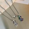 Astronaut Couple Magnetic Necklace Set - Colorful Alloy Pendant with Niche Design