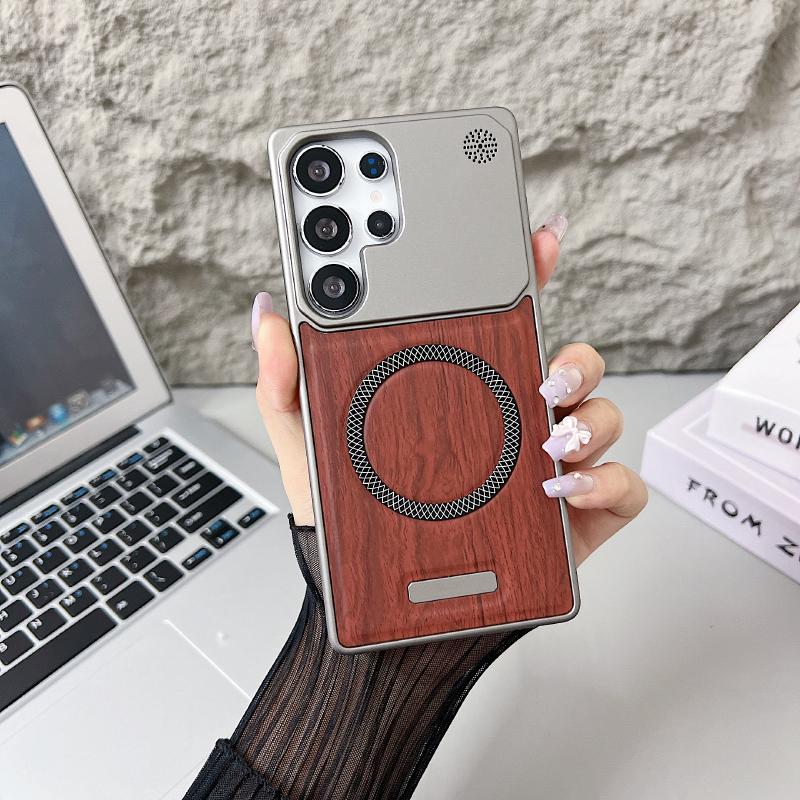 For Magsafe Magnetic Luxury Solid Color Wood Grain Not Bordered Aromatherapy Phone Case For Samsung S25 Ultra S23 S24 Ultra