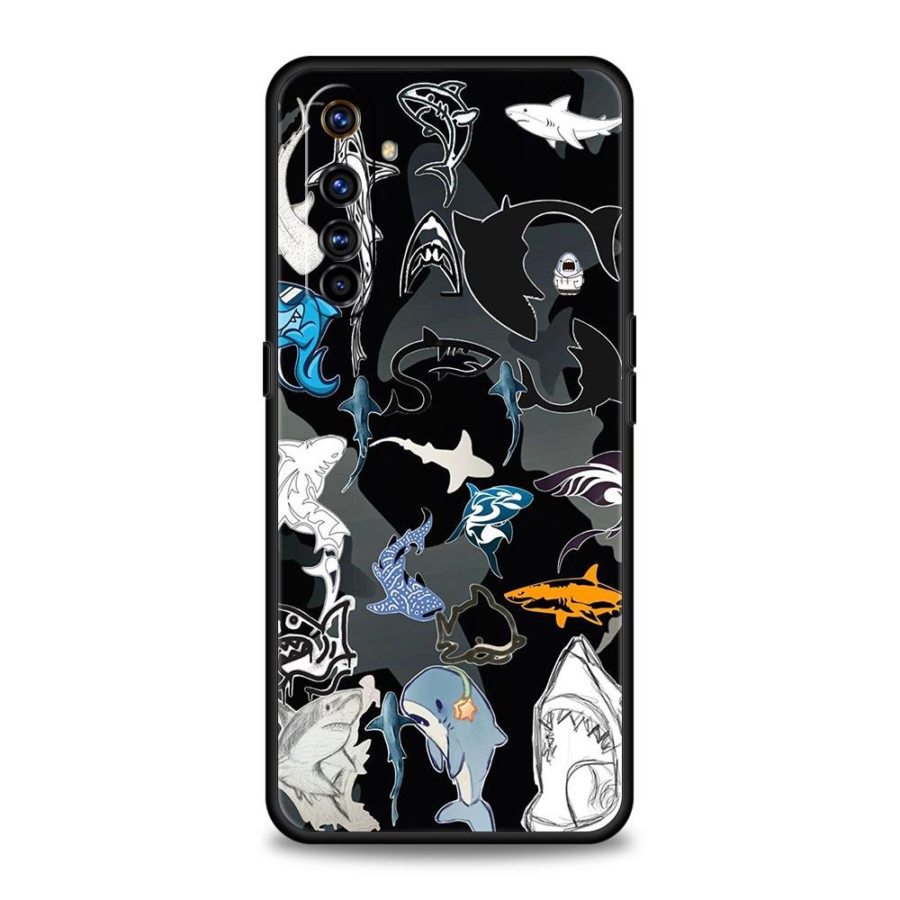 Seaside Sharks Pattern Soft TPU For Realme 13 12 11 10 9 Pro Plus GT3 GT2 C21 C25 C35 C53 C55 C67 Pro 5G Phone Case Cover Fundas
