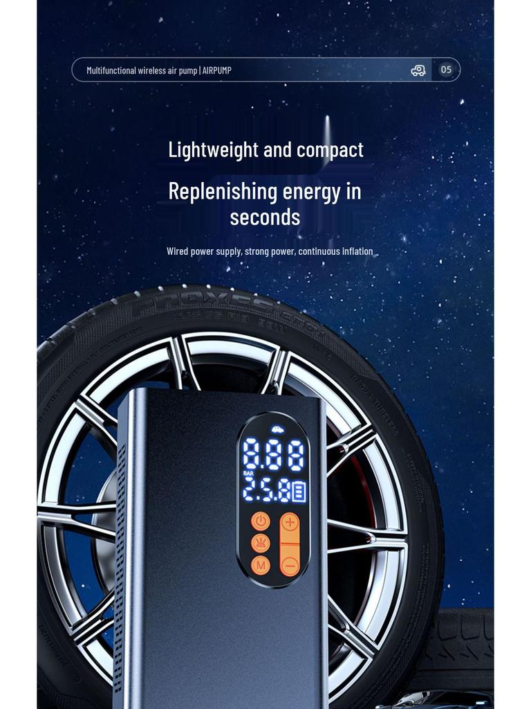 Portable Smart Digital Car Air Pump: Compact High-Power Handheld Inflator with Digital Display