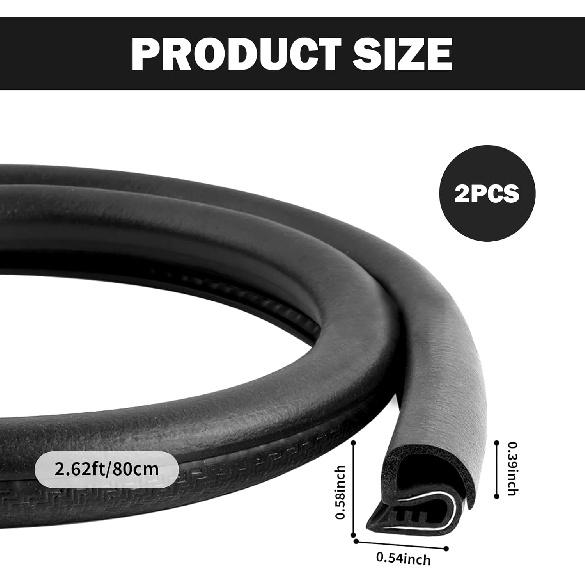 2.62Ft Car Door Weather Stripping, 2PCS Thickened Rubber Edge Trim With U-Shaped Metal Clips For Noise Reduction, Push-In Car Door Seal Strip, Black