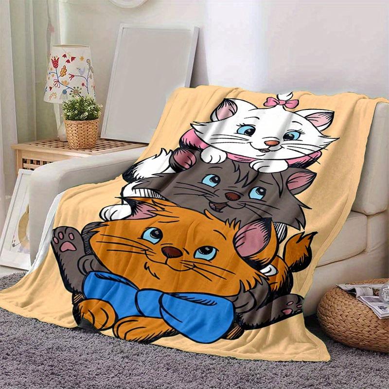 1pc Cartoon Cat Blanket Cute Kitten Throw Blankets for Room Decor, Soft Flannel Throw Blanket, Versatile & Cozy for Bedroom, Gift Home Textile All Sea
