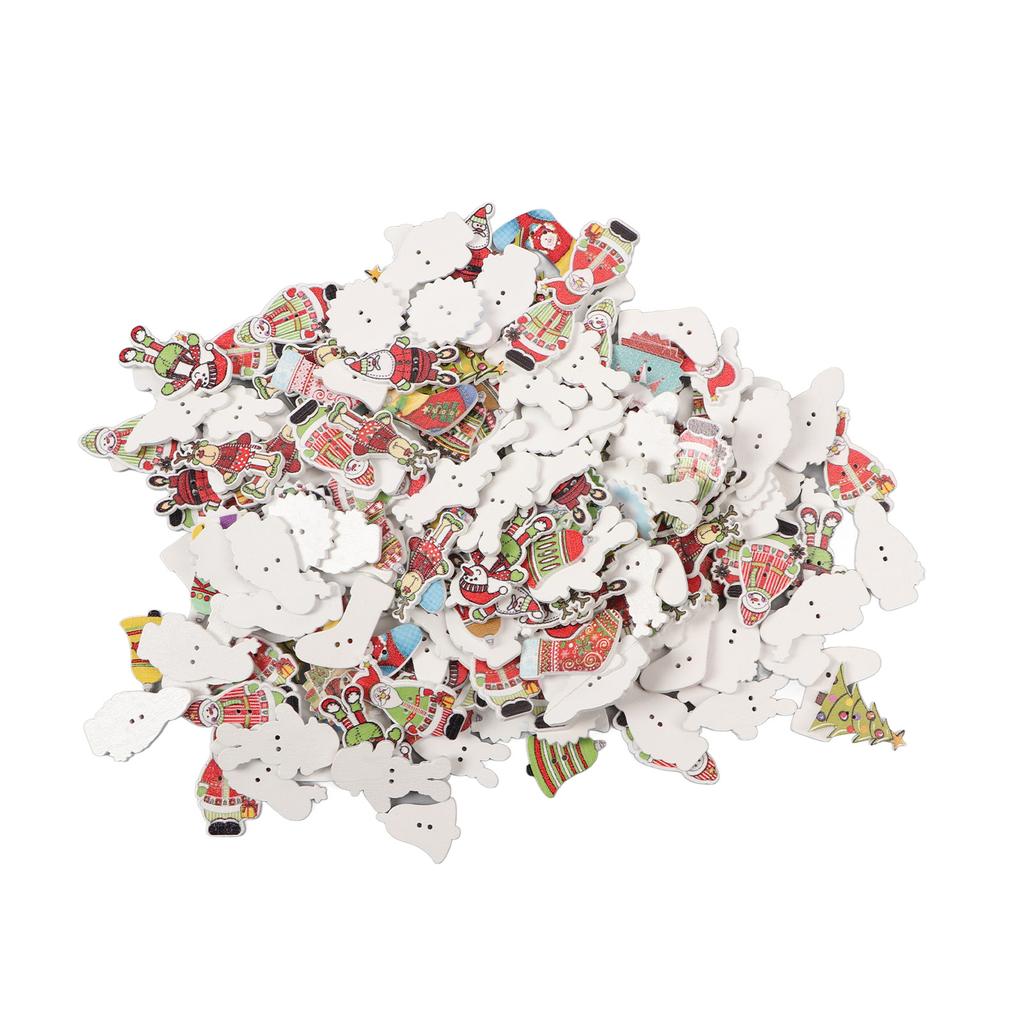 Christmas Wooden Buttons Mixed Styles Decorative Assorted Christmas Buttons for Craft Sewing Knitting B Set White Back