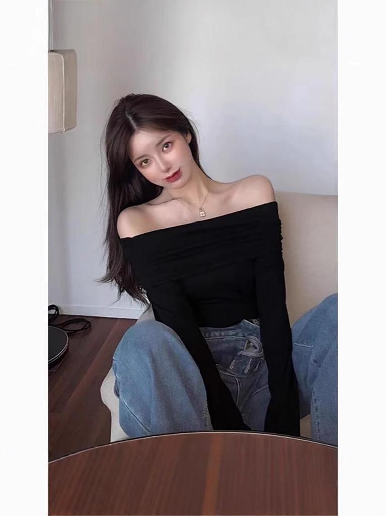 Early Autumn Off-Shoulder Slim-Fit Long-Sleeve T-Shirt for Women
