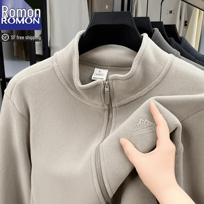Romon Men s Mid-Aged Fleece Jacket - Autumn/Winter Casual Stand-Up Collar Cardigan Sweatshirt 2XL (155–175 lbs)