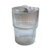 High-Value Glass Coffee Cup with Vertical Stripes, Lid & Straw for Latte, Iced Americano, Water, and Beverages