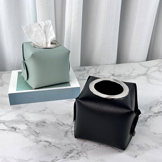 Roll Paper Box Multifunctional Square Large Diameter High Capacity Reusable Pen Holder Faux Leather Napkin Paper Case Desktop Sundries Organizer
