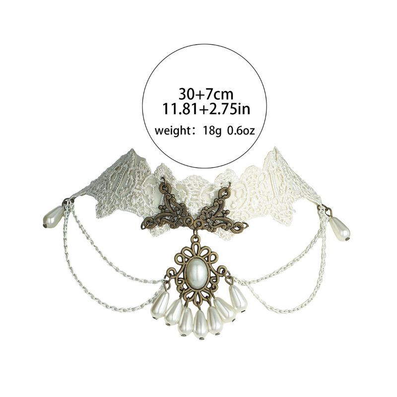 Stylish Multi-layer White Lace Necklace Collar for Women, Trendy Collarbone Chain Necklace, Pearl Pendant.