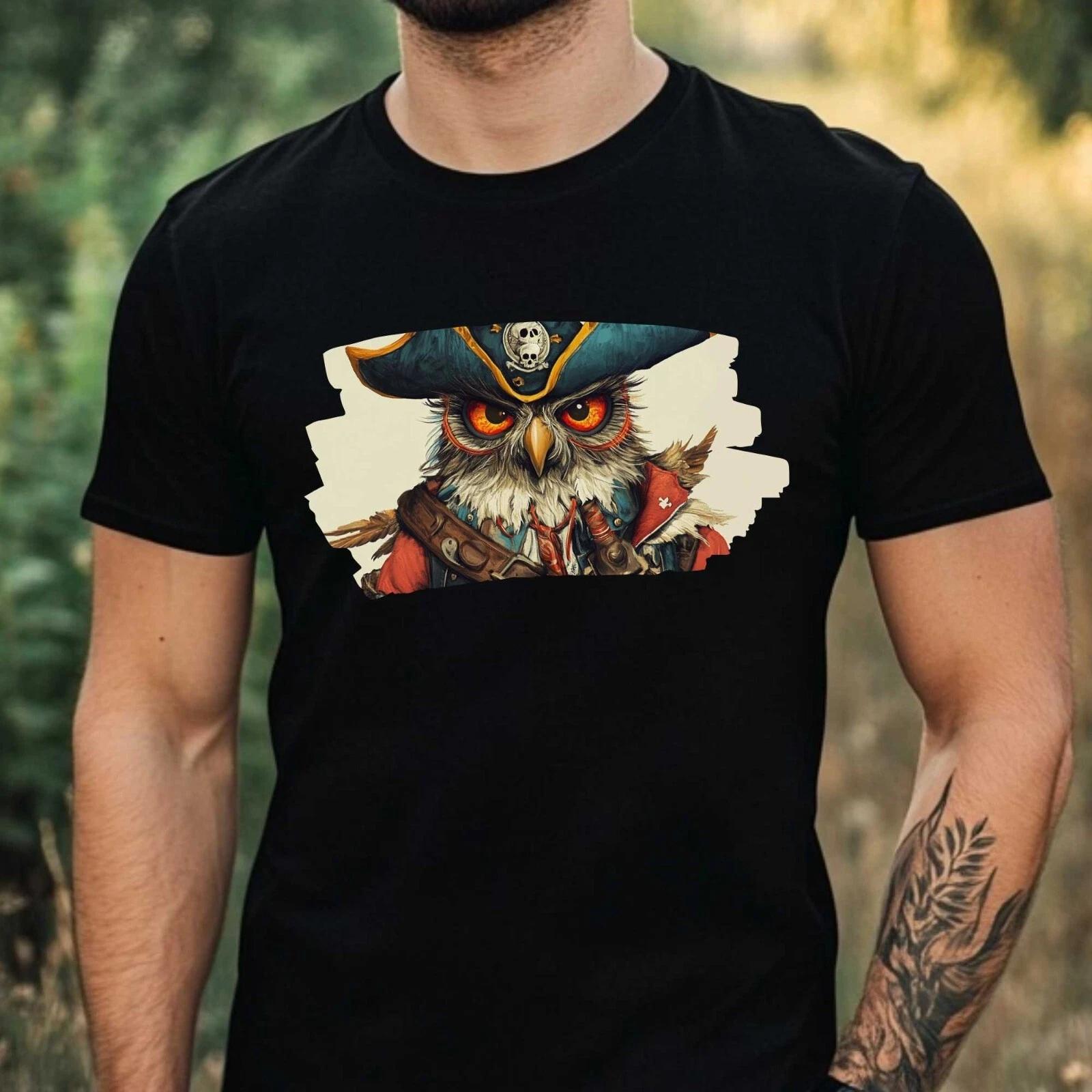 T-Shirt Herren Piraten Eule Motiv Baumwolle Größe XS bis 5XL XXXXL
