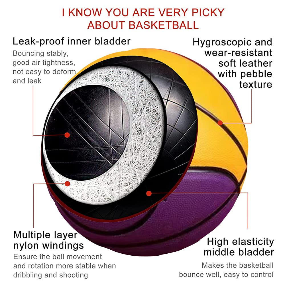 Smile PU Soft Leather Excellent Dribbling and Shooting Birthday Suitable for Indoor and Outdoor Purple 5/6/7 Basketball, Basketball, Experience, Gift,