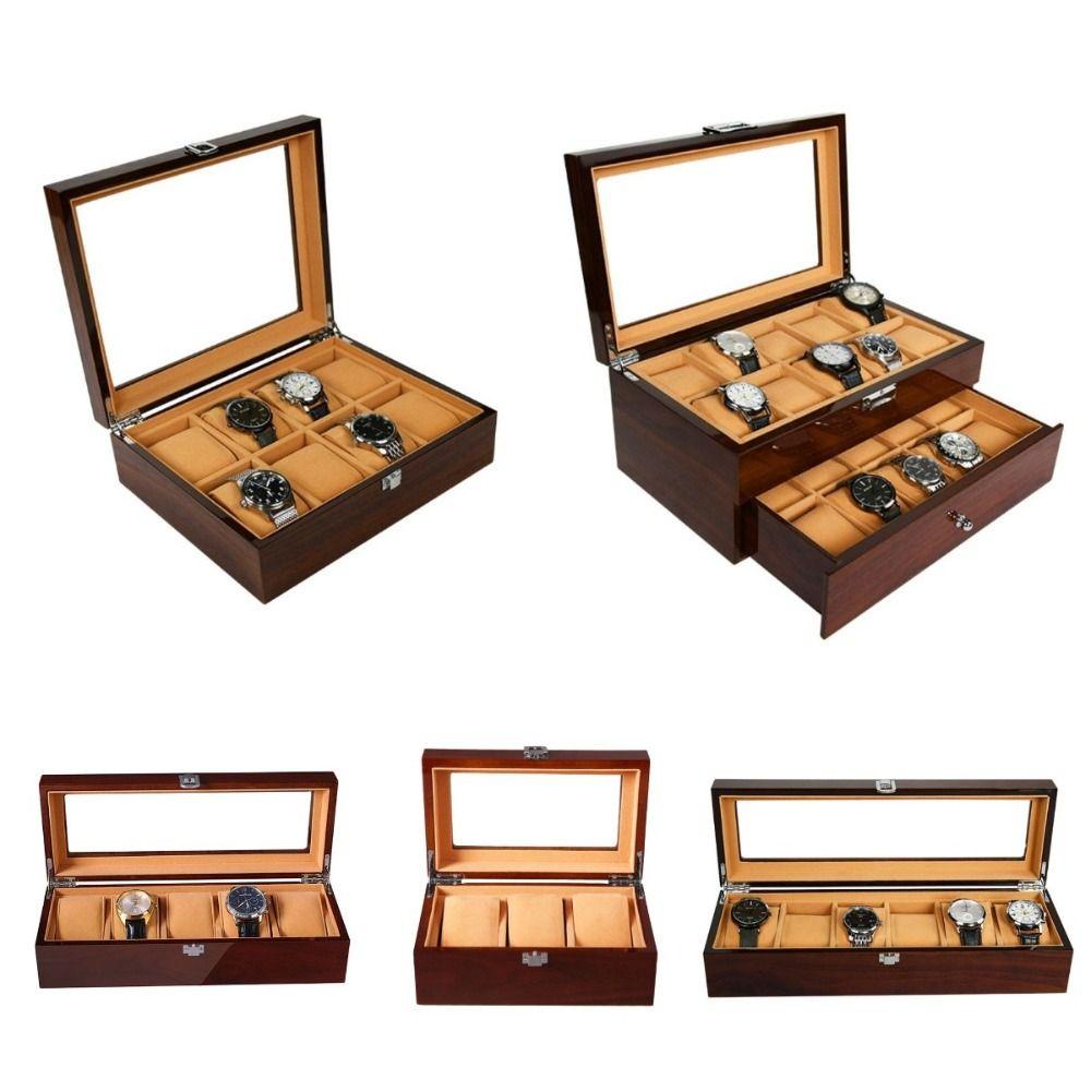 

Деревянный футляр для часов с прозрачной акриловой крышкой, органайзер для хранения часов, портативная шкатулка для часов для женщин hold 3 pcs