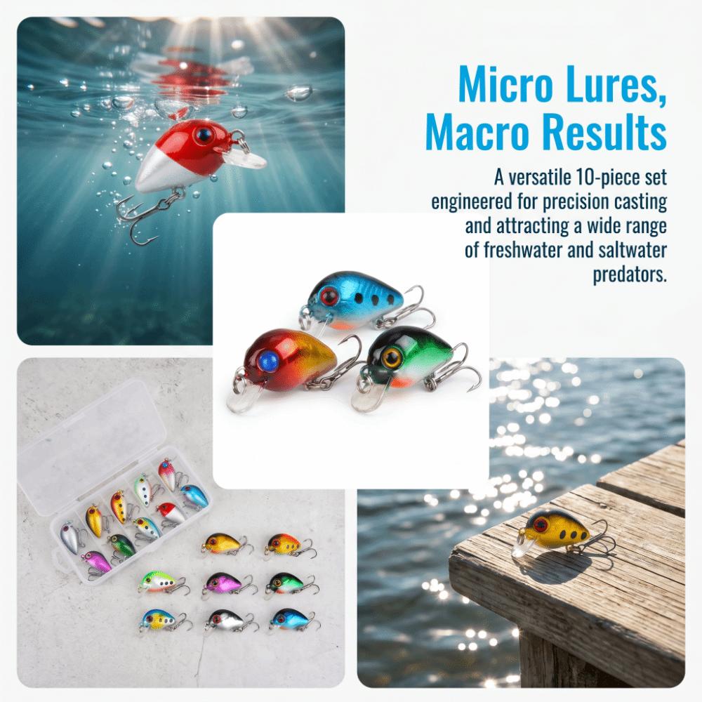 10PCS with 3D Eyes Fishing Crankbaits 3cm/1.6g Fishing Lures Durable Hard Baits Saltwater Fishing