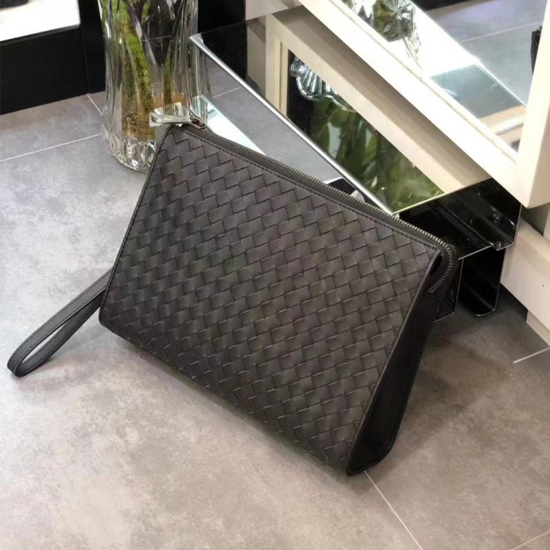 Mens Genuine Leather Woven Clutch Bag Handcrafted Top Grain Cowhide Business Wallet Commute