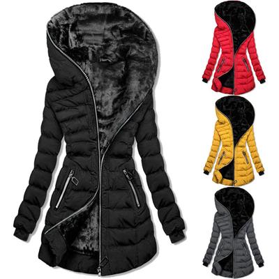 Damen Kapuzen Langarm Baumwolle Gepolstert Fleece Winterjacke S Mantel Warm