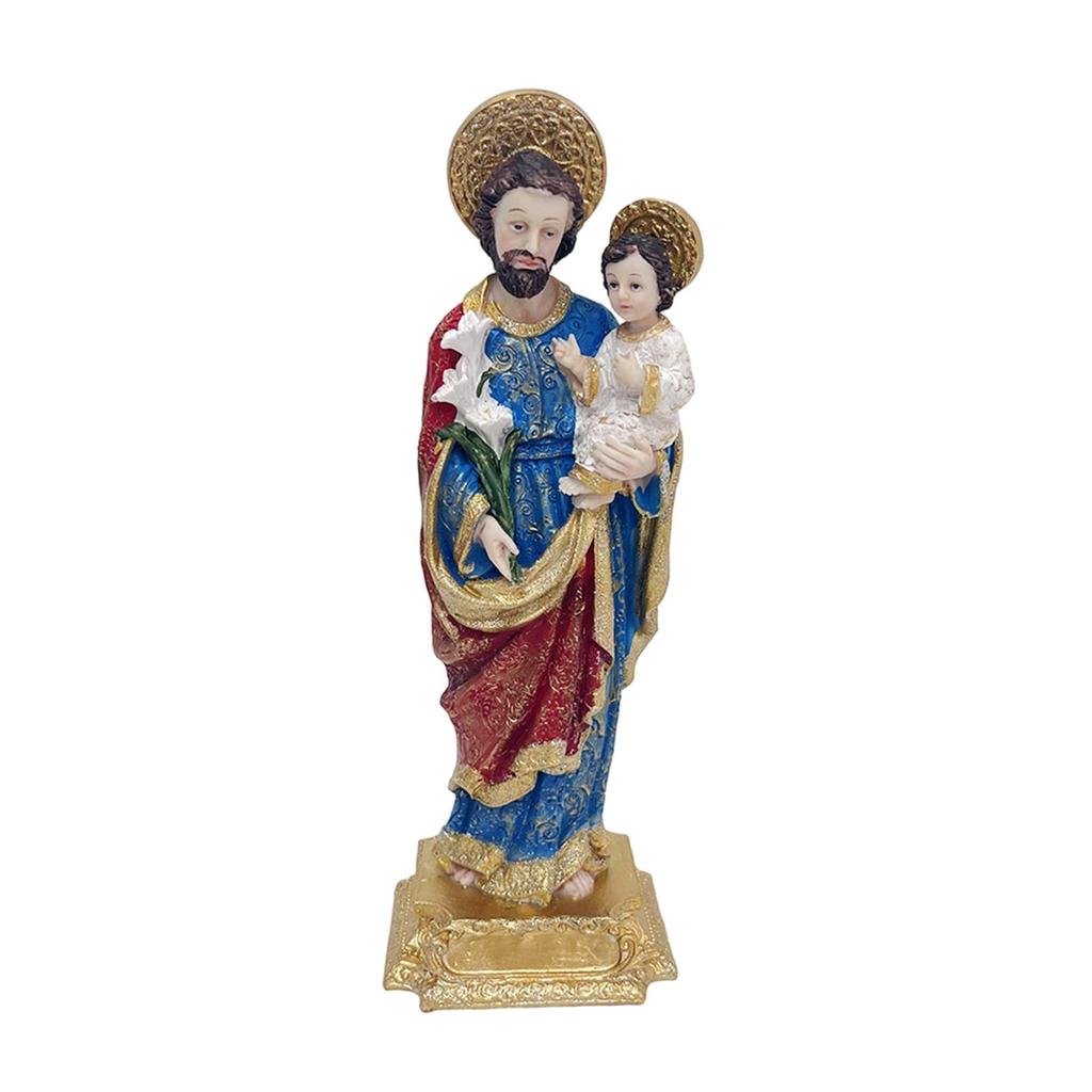 Joseph Holding Christ Child Resin Figurine Christian Ornament Decorative Sculpture for Father’s Day Gift Indoor Tabletop