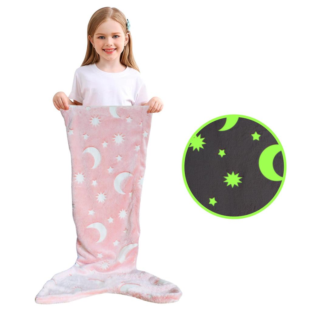 Cartoon Rainbow Unicorn Mermaid Tail Blanket Super Soft Glow in The Dark Flannel Mermaid Tail Blanket Gifts for Girls