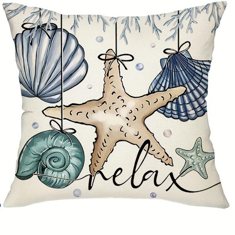 

Летняя наволочка со звездами и ракушкамиПодходит для дивана, автомобиля, спальни, декоративная наволочка для подушки 16x16Inch