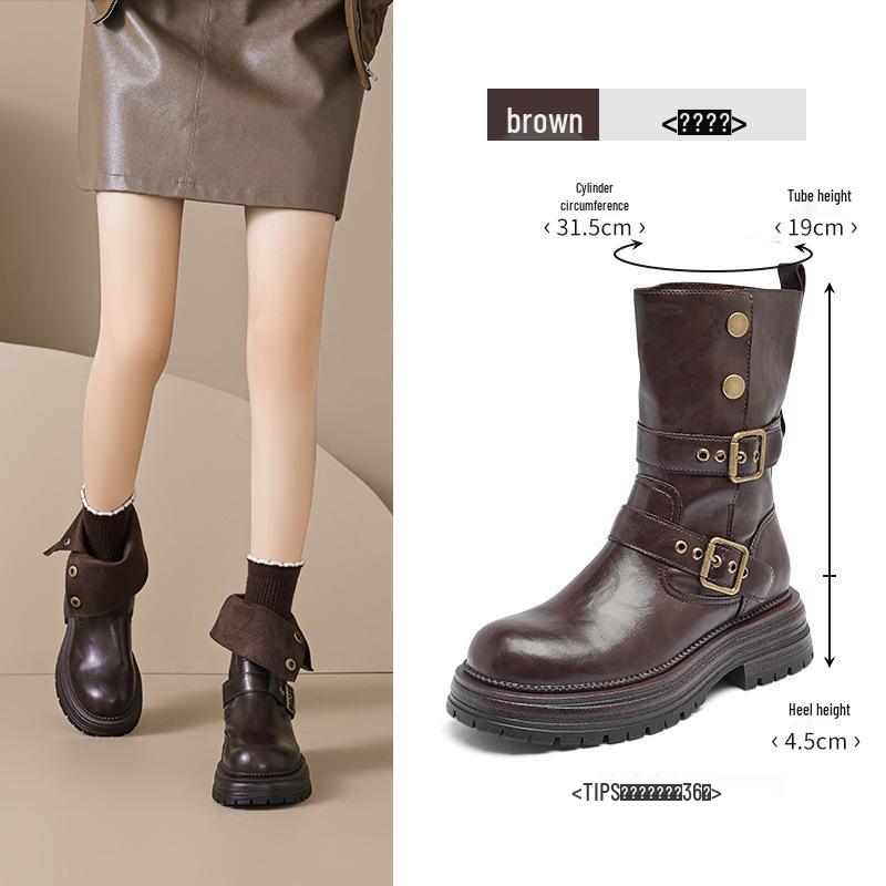 Augusden Women's Vintage Brown Mid-Calf Knight Boots (2025)