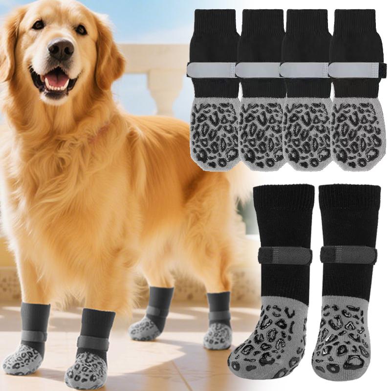 Dog Socks Outdoor Waterproof Dog Shoes Anti-Scratch Adjustable Band Knitted Socks Paw Protection Double-Sided Anti-Slip Dog Sock