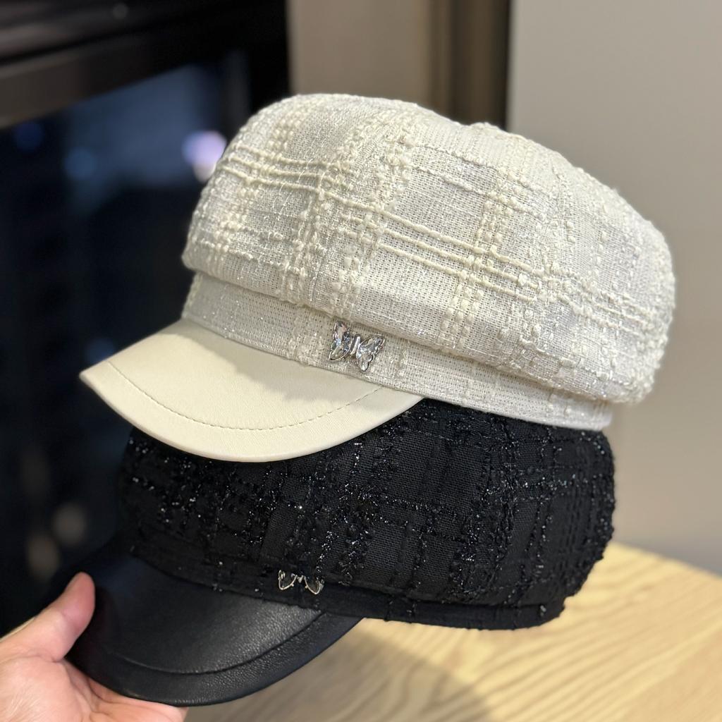 Xiaoxiang Style Beret Women's Autumn and Winter Retro Plaid Duck Bill Octagonal British Versatile Newsboy Hat