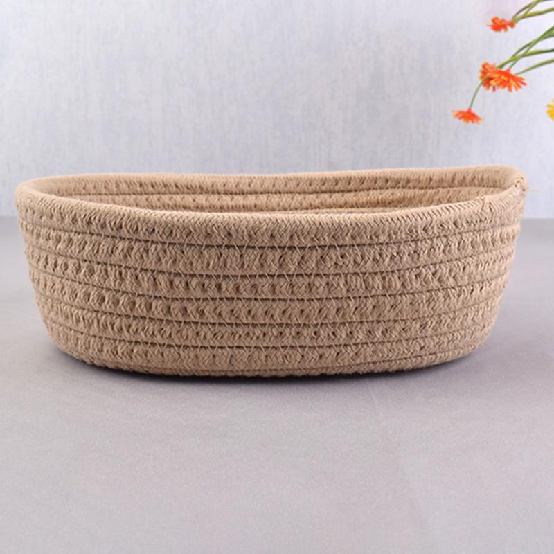 1PC Oval Woven Storage Basket Cotton Rope Woven Basket Simple Table Top Sundries Bedside Storage Basket Cosmetics Storage Basket